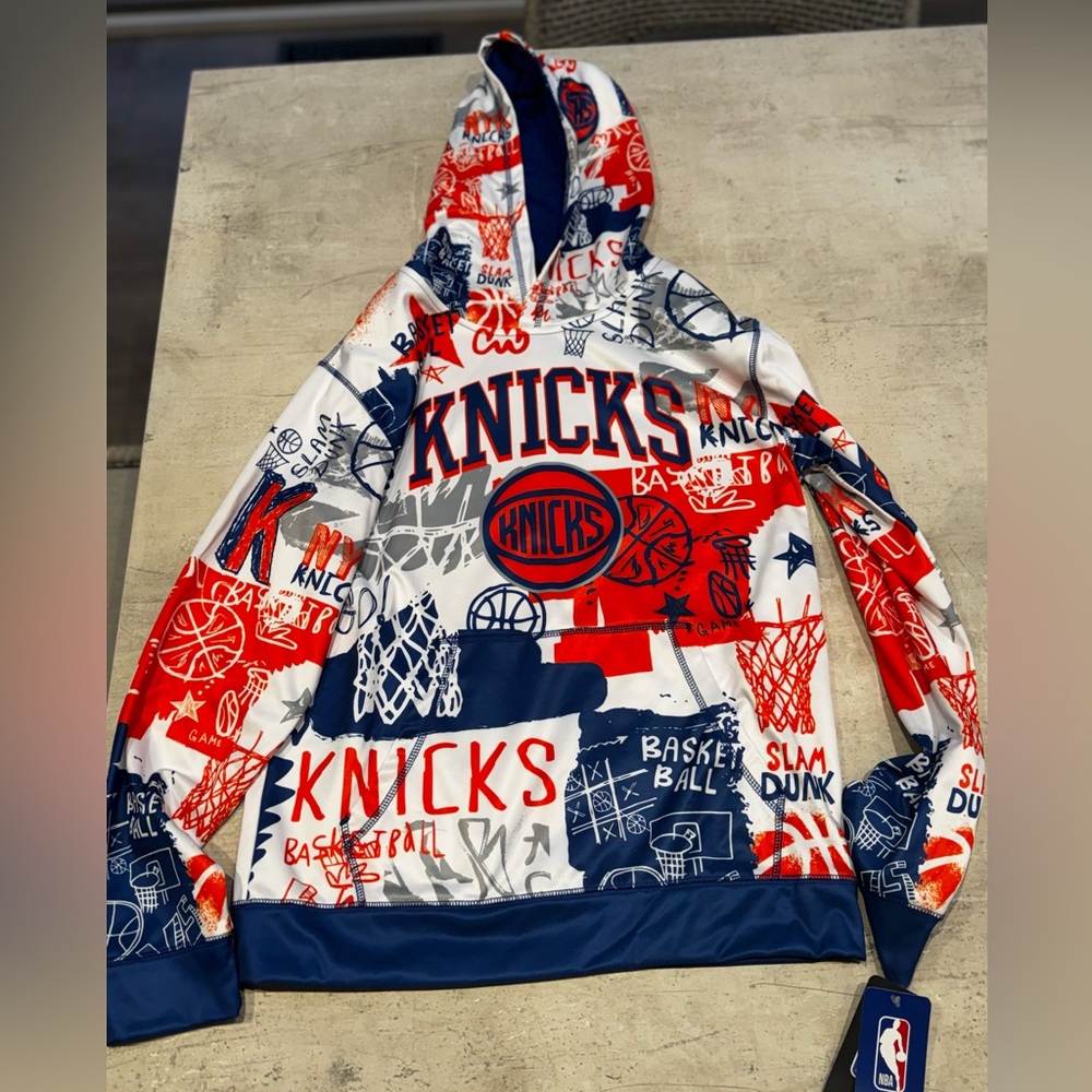 NBA Kids Knicks Red White Navy Allover Graphic Hoodie